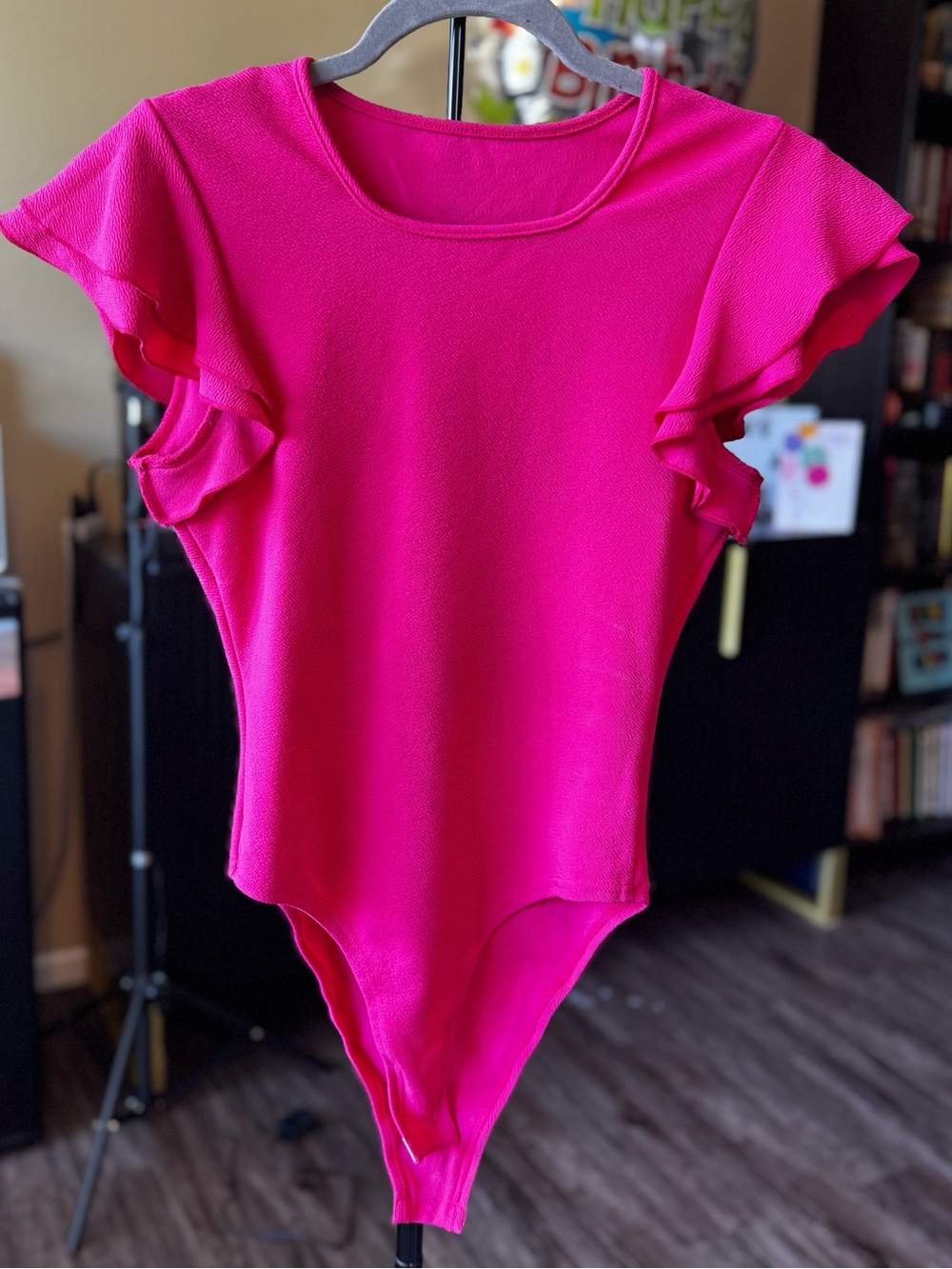 SHEIN Hot Pink Ruffle Sleeve Bodysuit